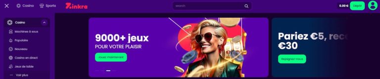 Zinkra Casino page accueil