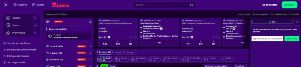 Zinkra Casino paris sportifs